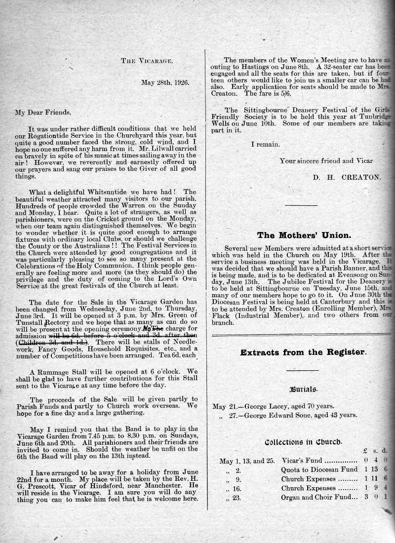 Parish Magazine page number 2 for Jun 1926