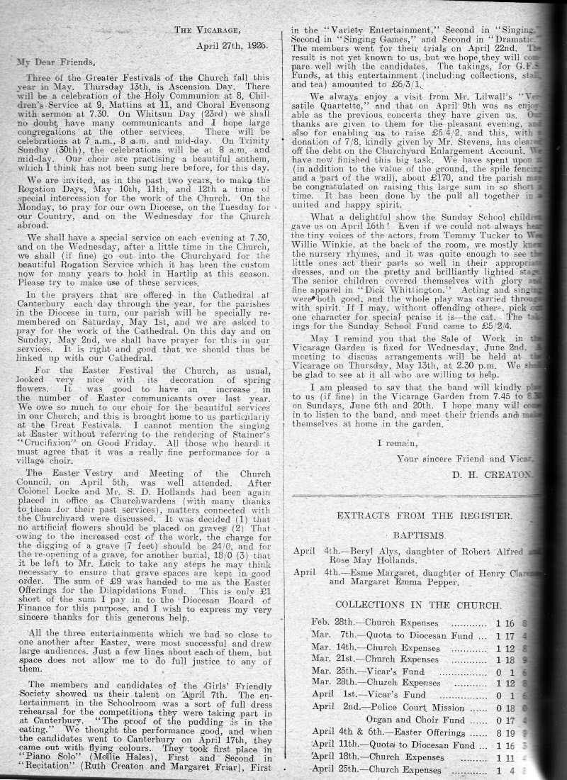 Parish Magazine page number 2 for May 1926