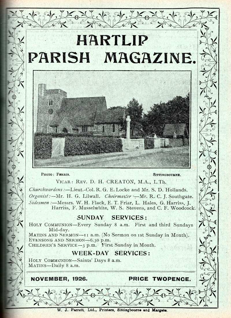 Parish Magazine page number 1 for Nov 1926