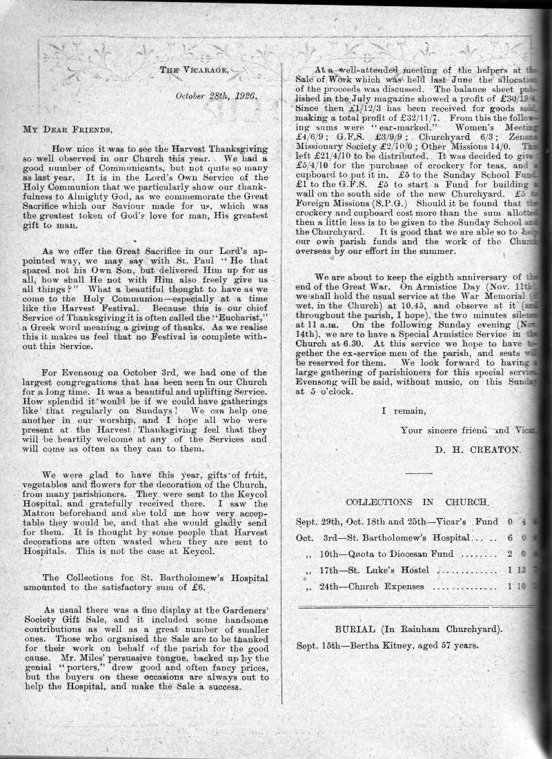 Parish Magazine page number 2 for Nov 1926