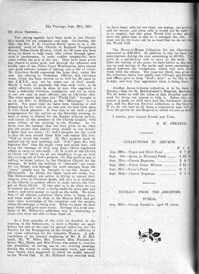 Parish Magazine page number 2 for Oct 1926