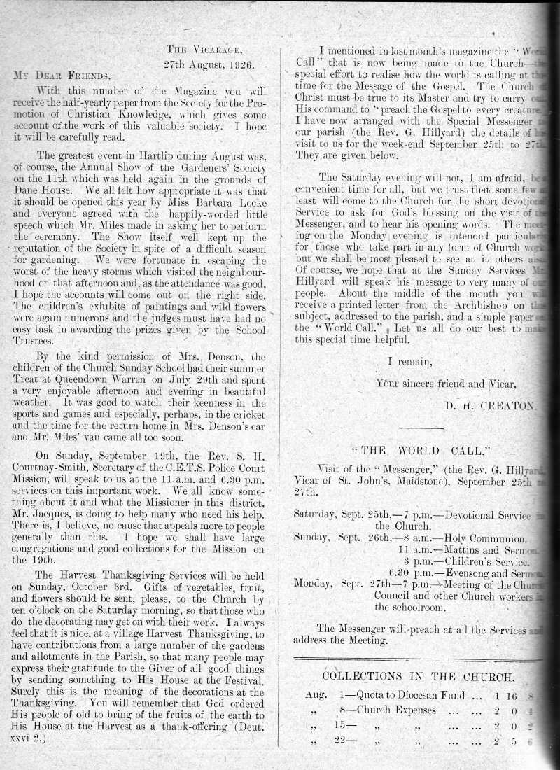 Parish Magazine page number 2 for Sep 1926