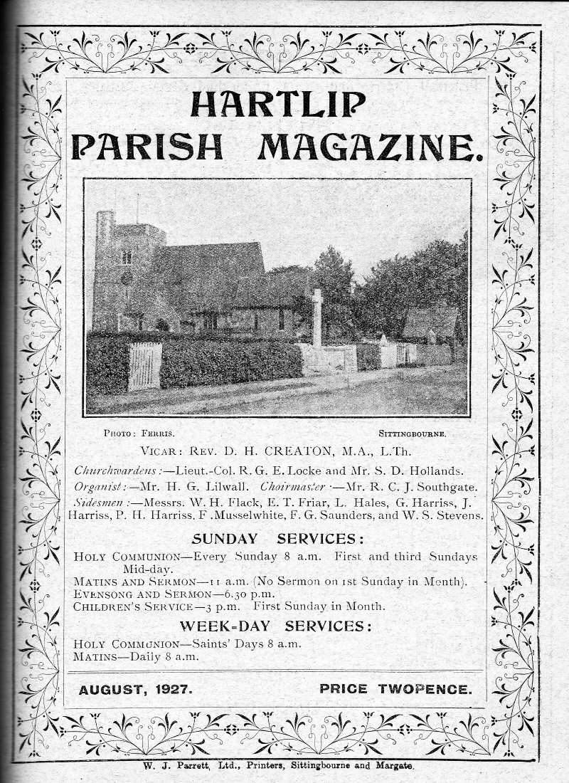 Parish Magazine page number 1 for Aug 1927