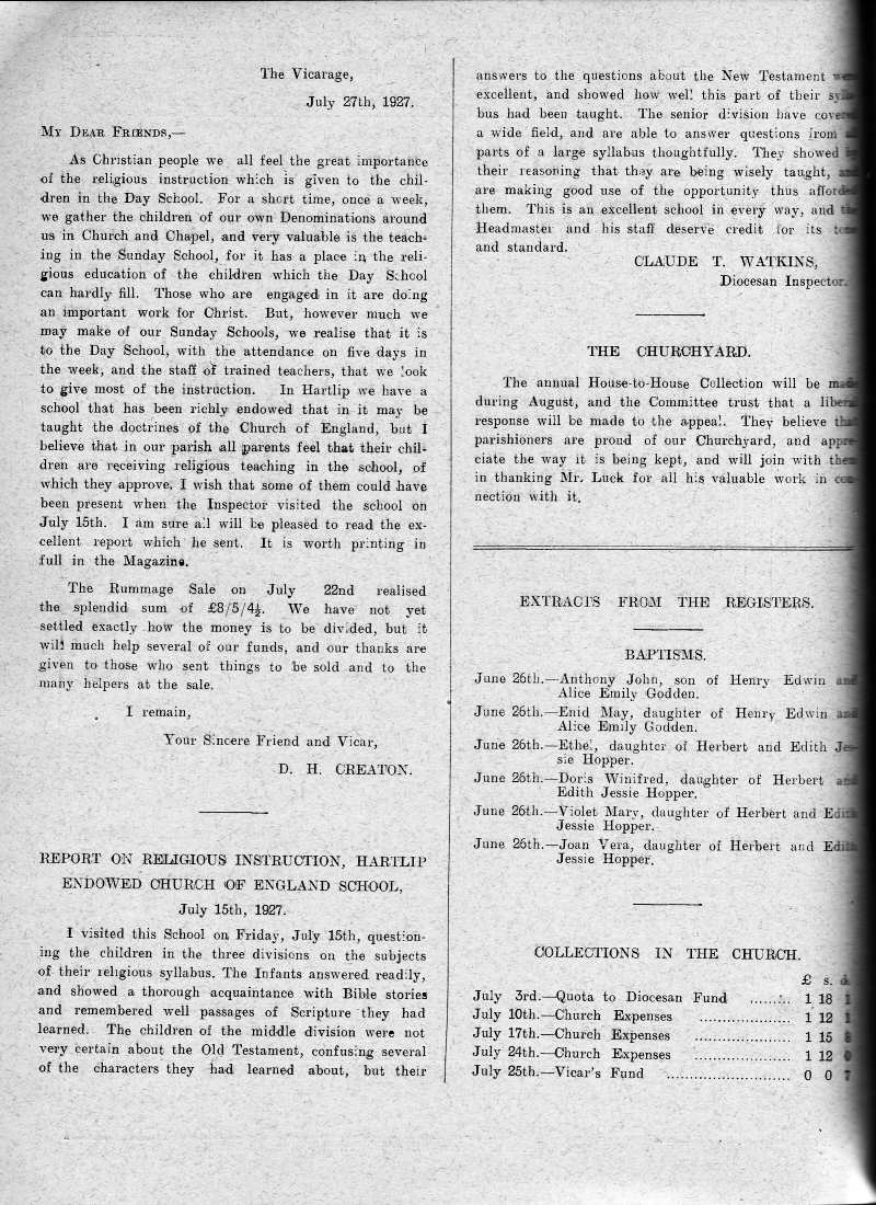 Parish Magazine page number 2 for Aug 1927