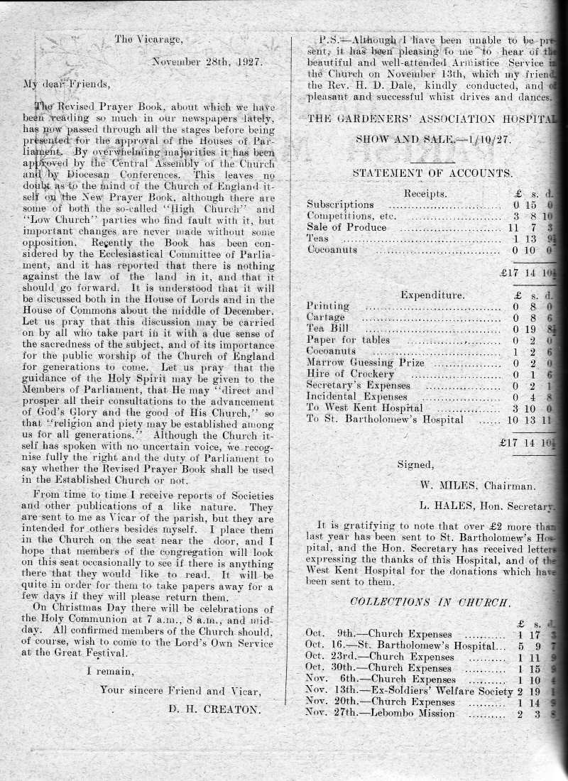 Parish Magazine page number 2 for Dec 1927