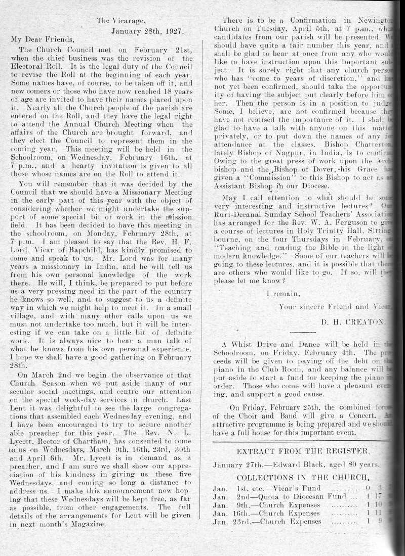 Parish Magazine page number 2 for Feb 1927