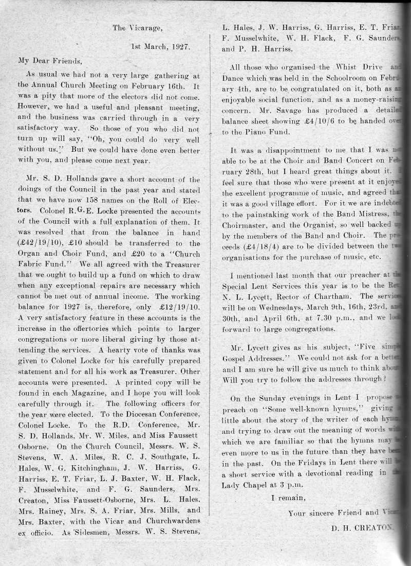 Parish Magazine page number 2 for Mar 1927