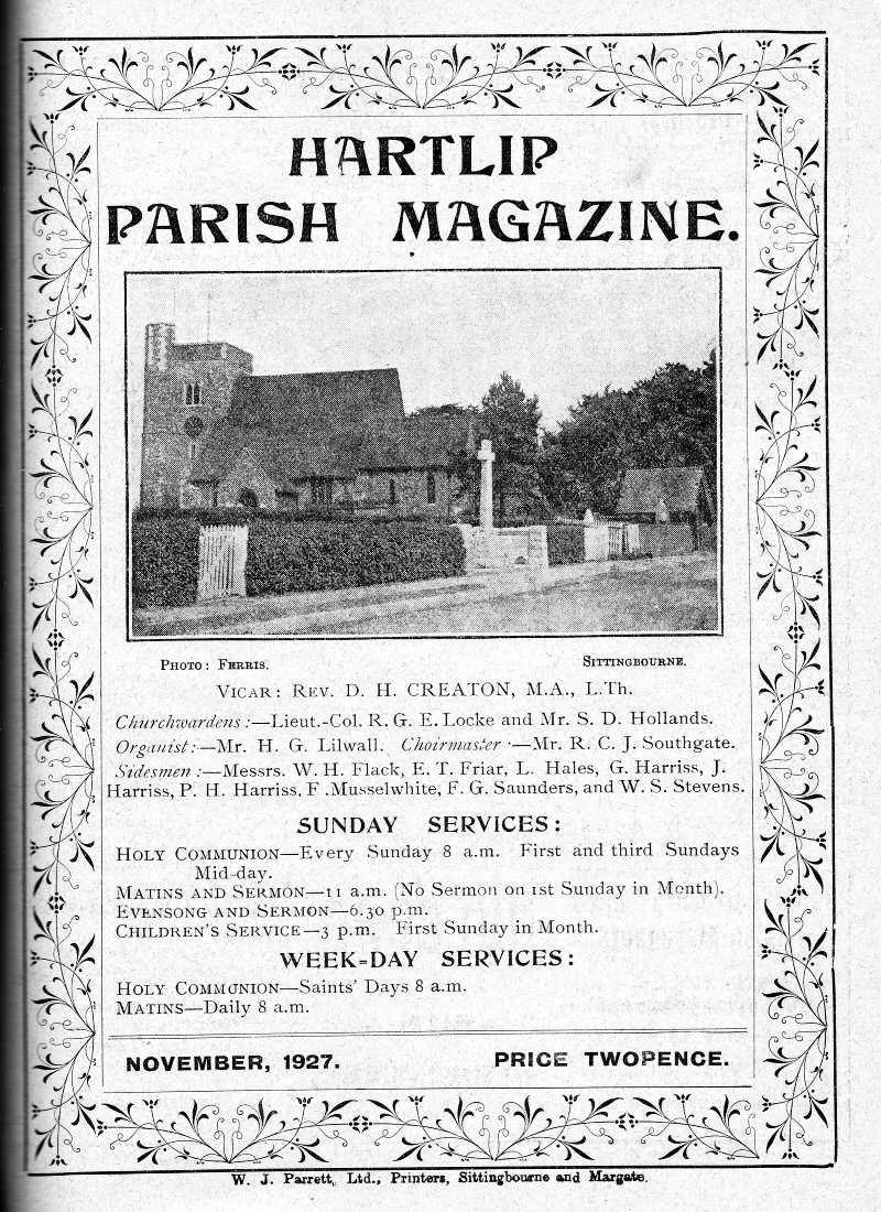 Parish Magazine page number 1 for Nov 1927