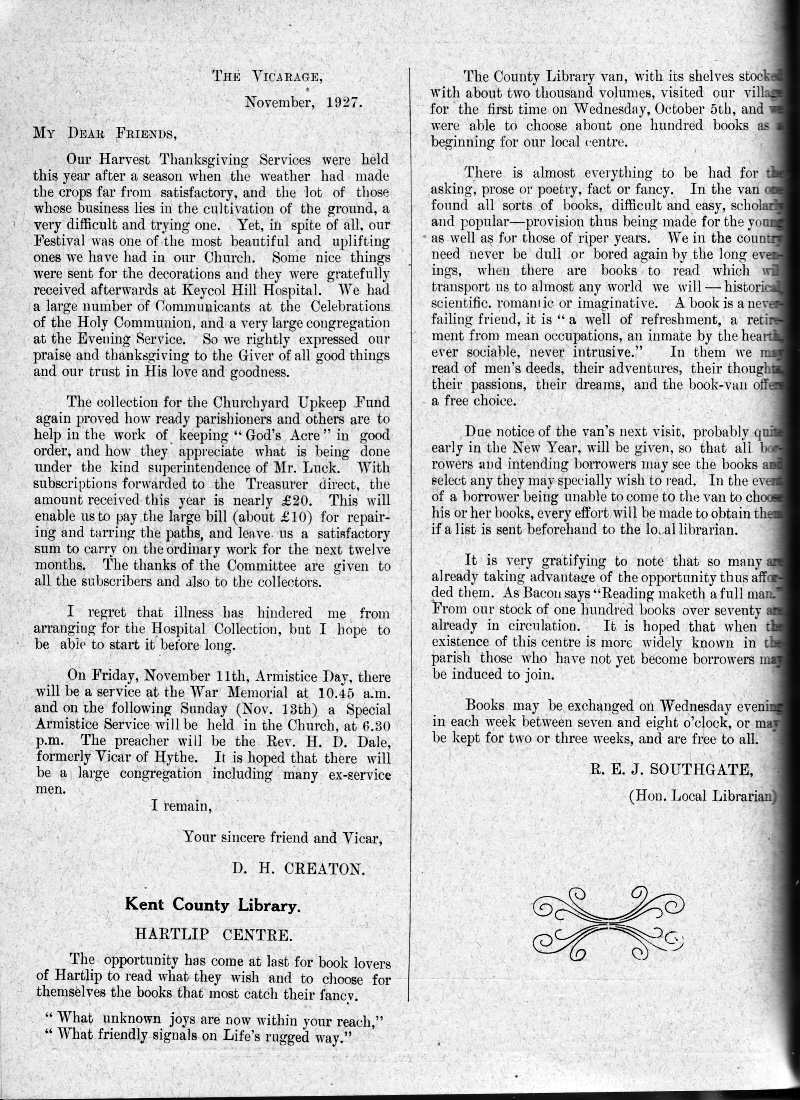 Parish Magazine page number 2 for Nov 1927