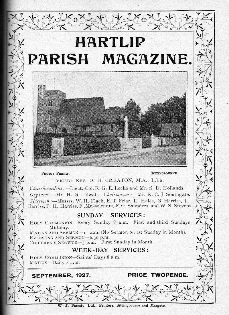 Parish Magazine page number 1 for Sep 1927