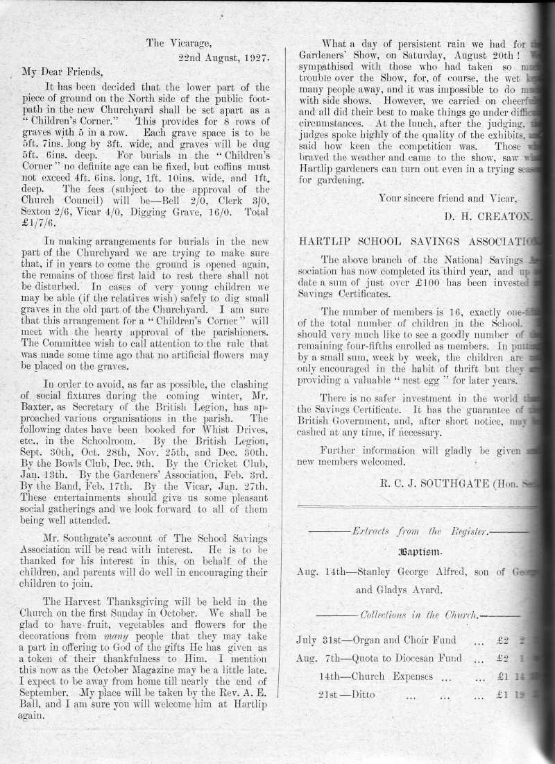 Parish Magazine page number 2 for Sep 1927