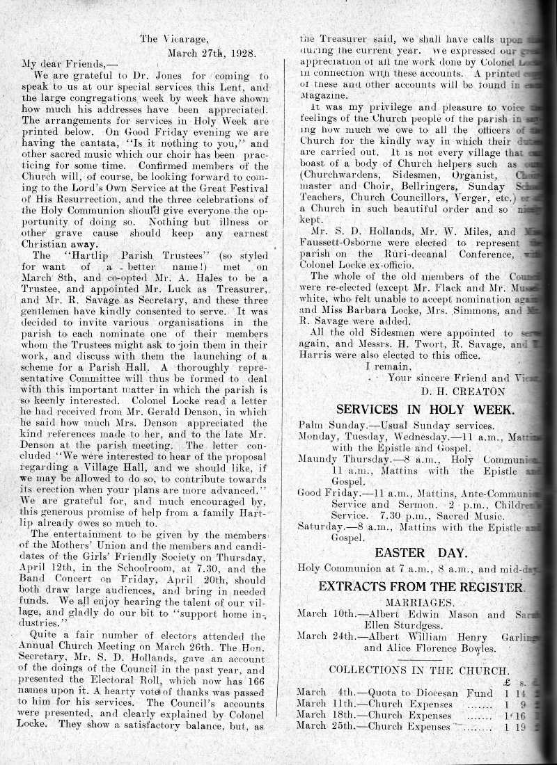 Parish Magazine page number 2 for Apr 1928