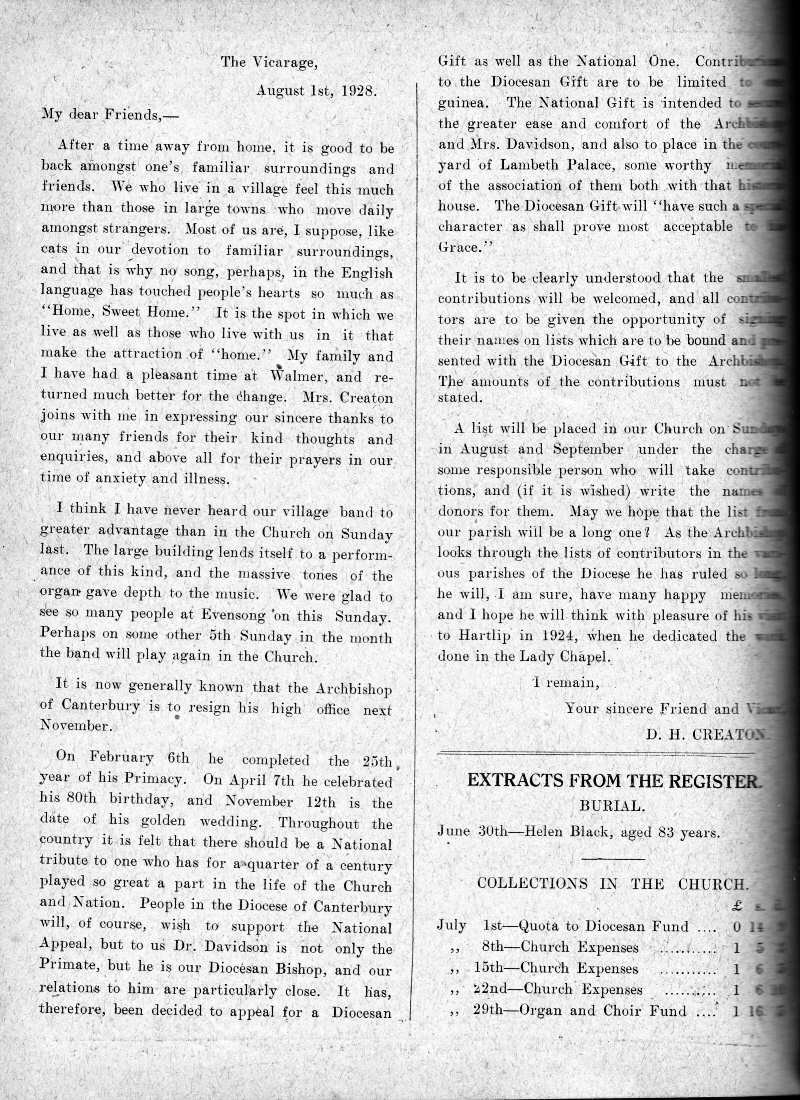 Parish Magazine page number 2 for Aug 1928