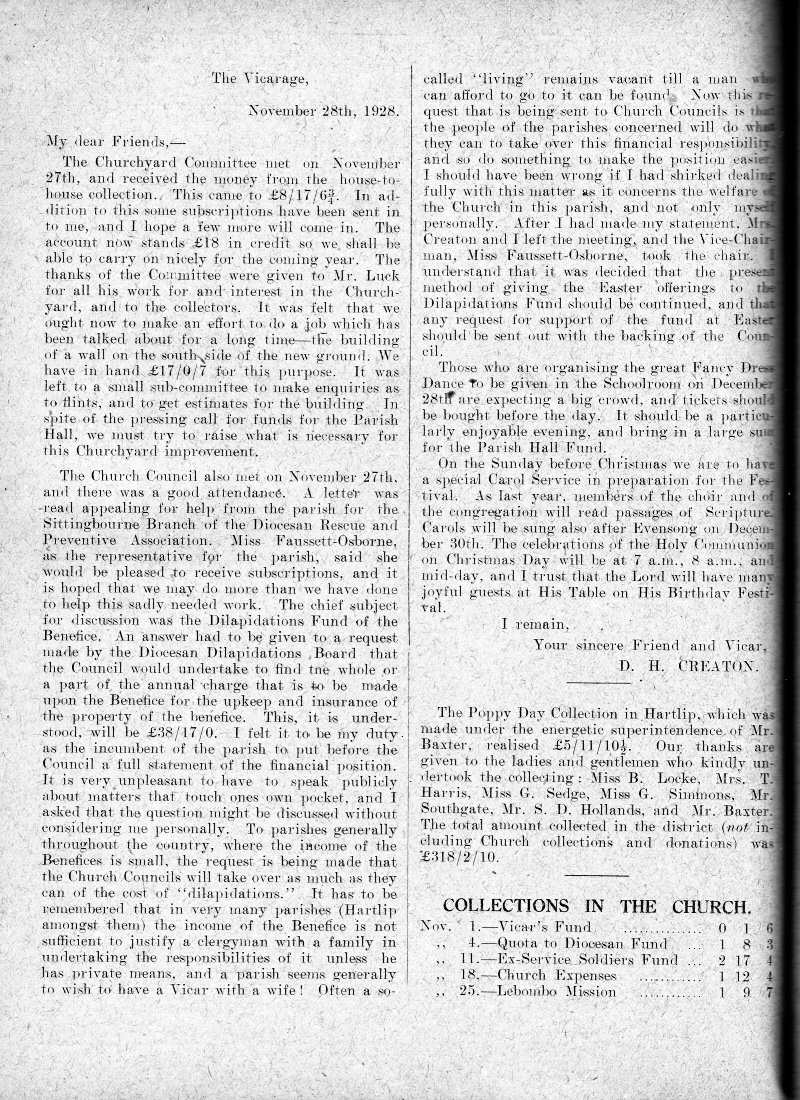 Parish Magazine page number 2 for Dec 1928