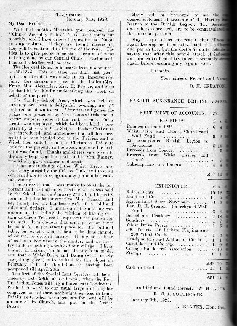 Parish Magazine page number 2 for Feb 1928