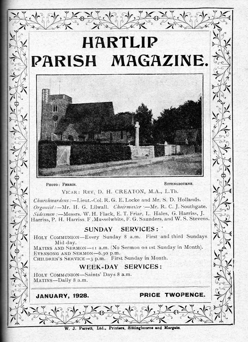 Parish Magazine page number 1 for Jan 1928