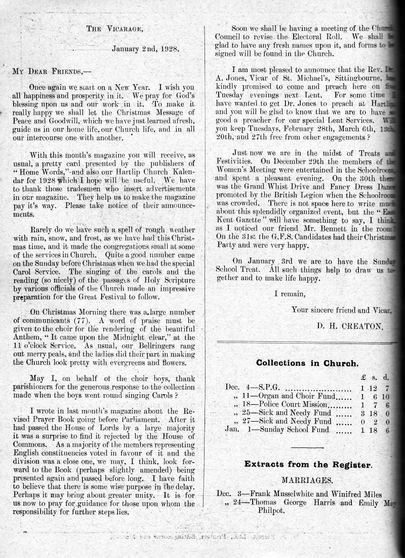 Parish Magazine page number 2 for Jan 1928