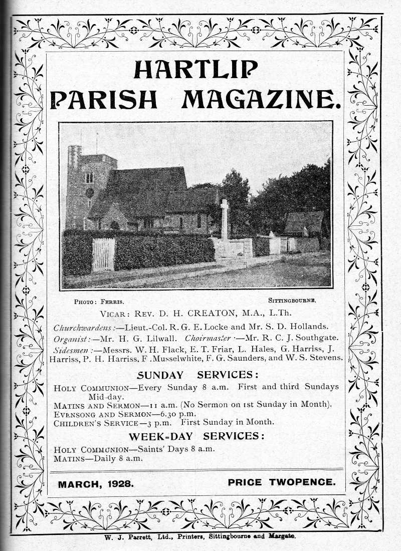 Parish Magazine page number 1 for Mar 1928