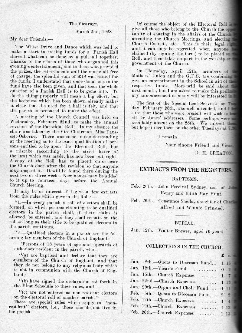 Parish Magazine page number 2 for Mar 1928