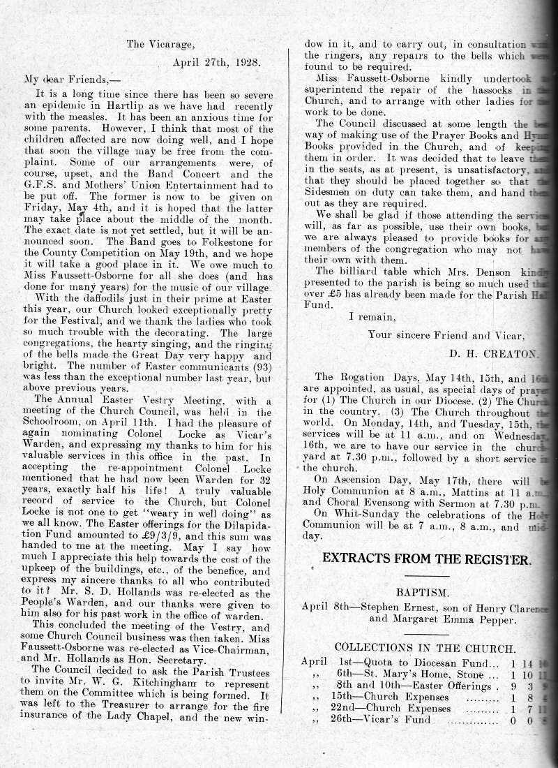 Parish Magazine page number 2 for May 1928