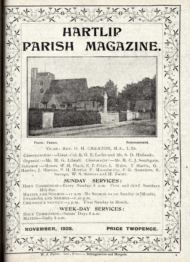 Parish Magazine page number 1 for Nov 1928