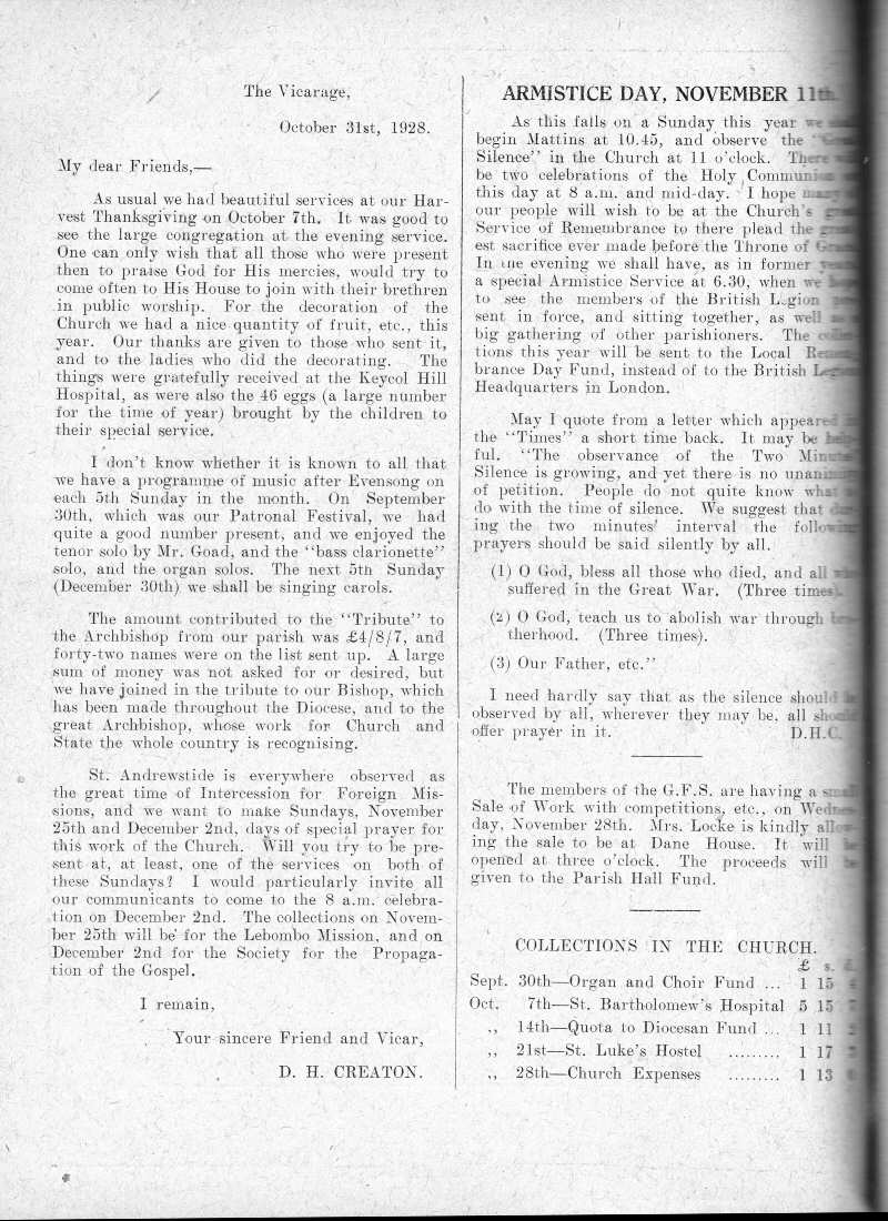 Parish Magazine page number 2 for Nov 1928
