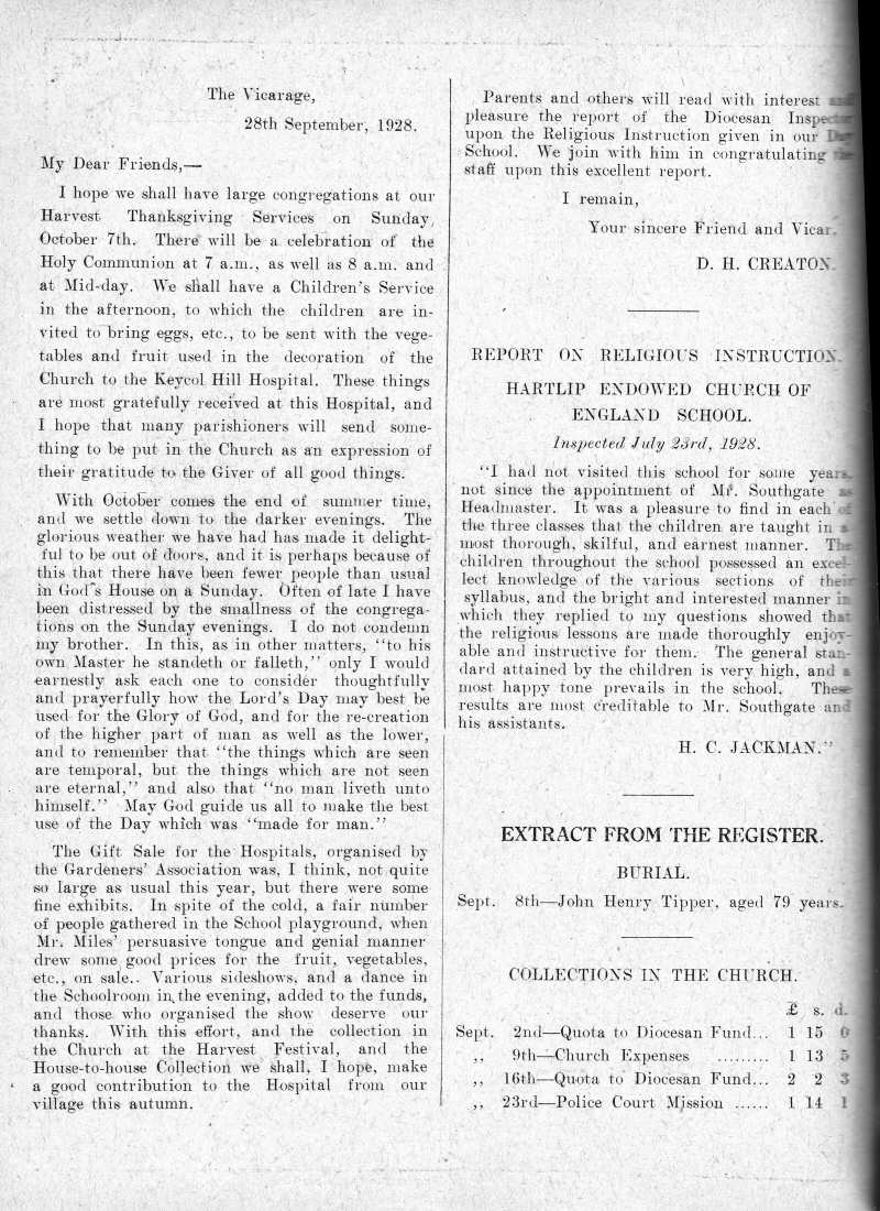 Parish Magazine page number 2 for Oct 1928