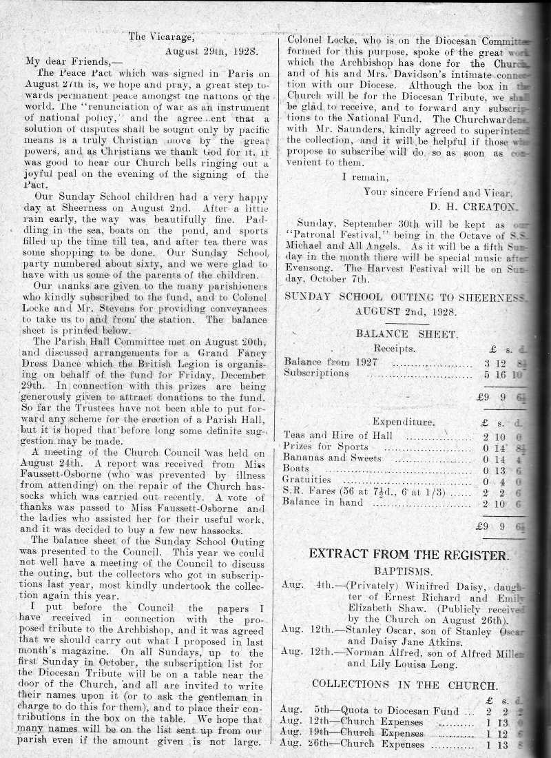 Parish Magazine page number 2 for Sep 1928
