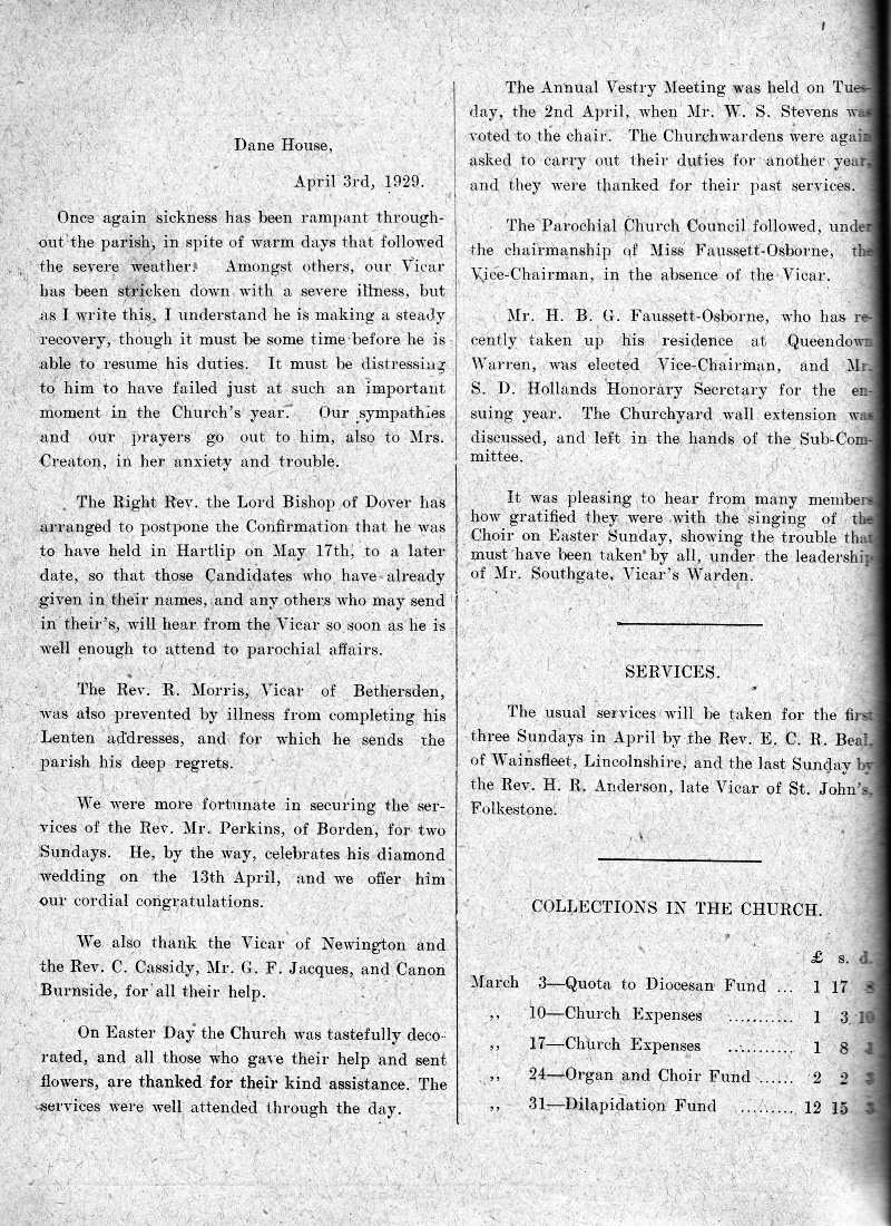 Parish Magazine page number 2 for Apr 1929