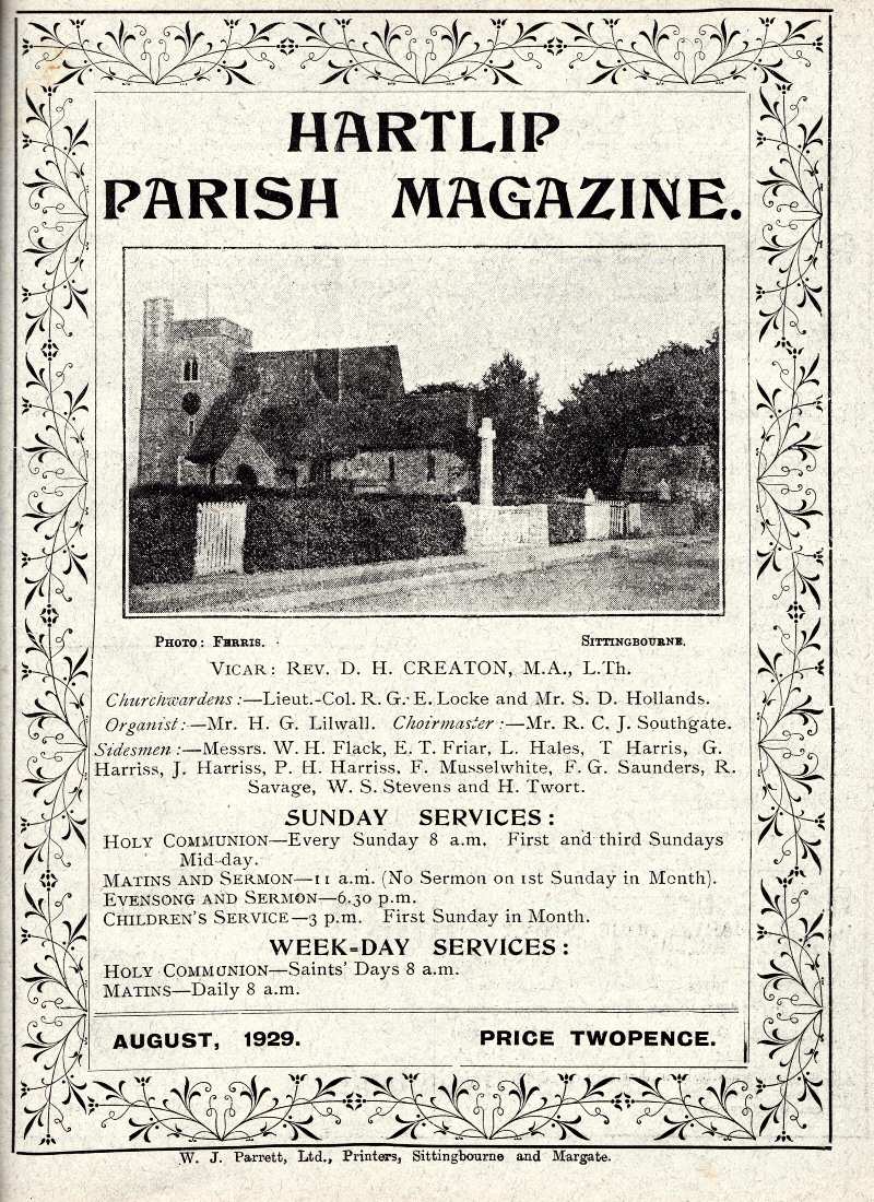 Parish Magazine page number 1 for Aug 1929