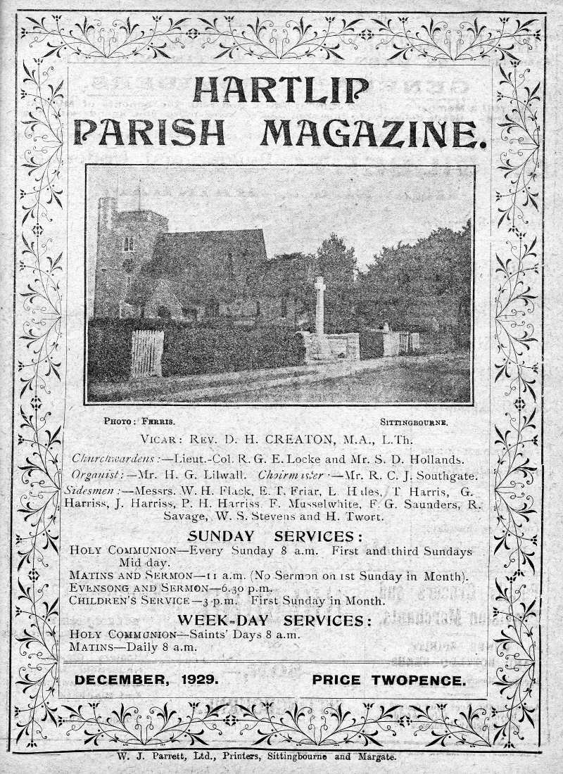 Parish Magazine page number 1 for Dec 1929