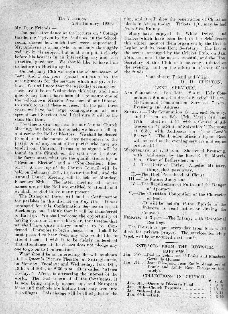 Parish Magazine page number 2 for Feb 1929