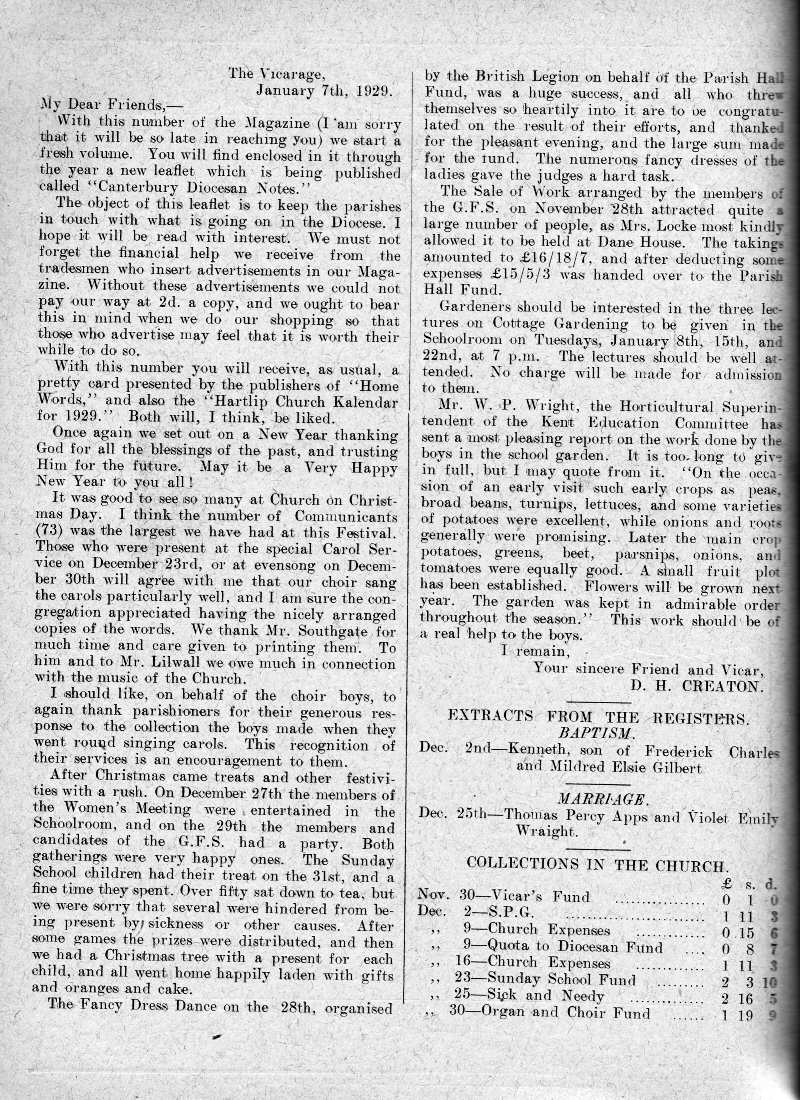 Parish Magazine page number 2 for Jan 1929