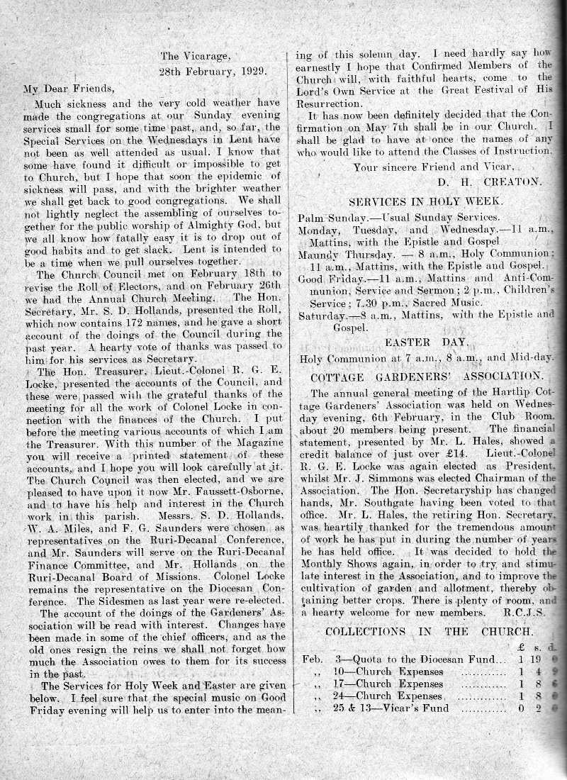 Parish Magazine page number 2 for Mar 1929