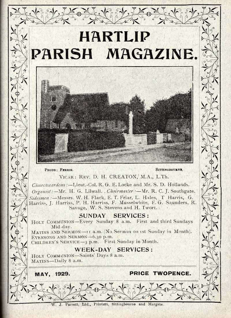 Parish Magazine page number 1 for May 1929