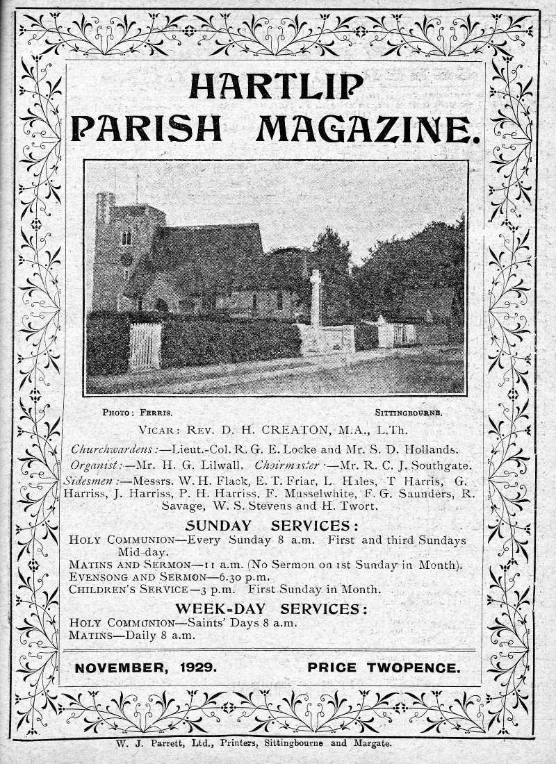 Parish Magazine page number 1 for Nov 1929
