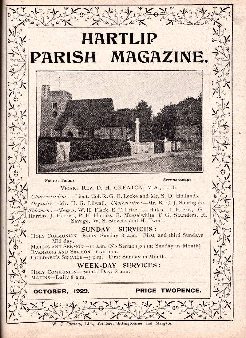 Parish Magazine page number 1 for Oct 1929