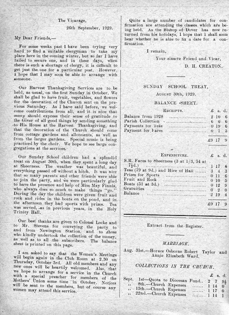 Parish Magazine page number 2 for Oct 1929