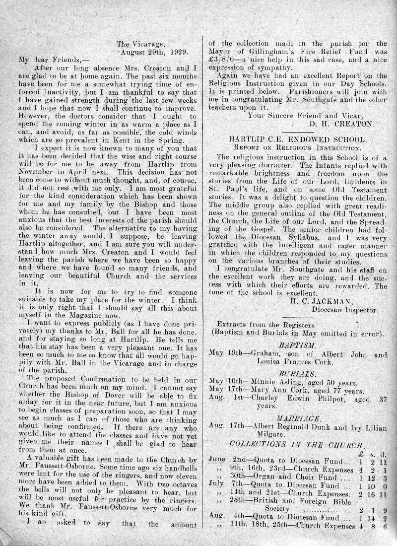 Parish Magazine page number 2 for Sep 1929