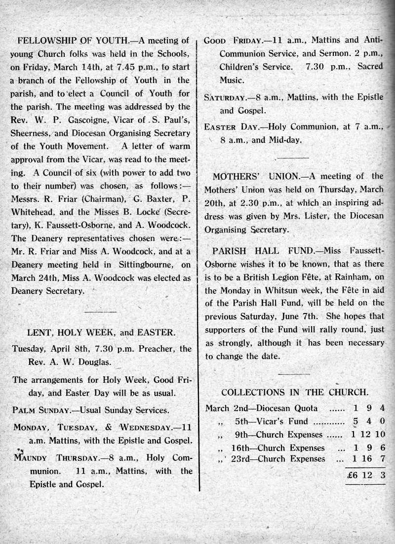 Parish Magazine page number 2 for Apr 1930