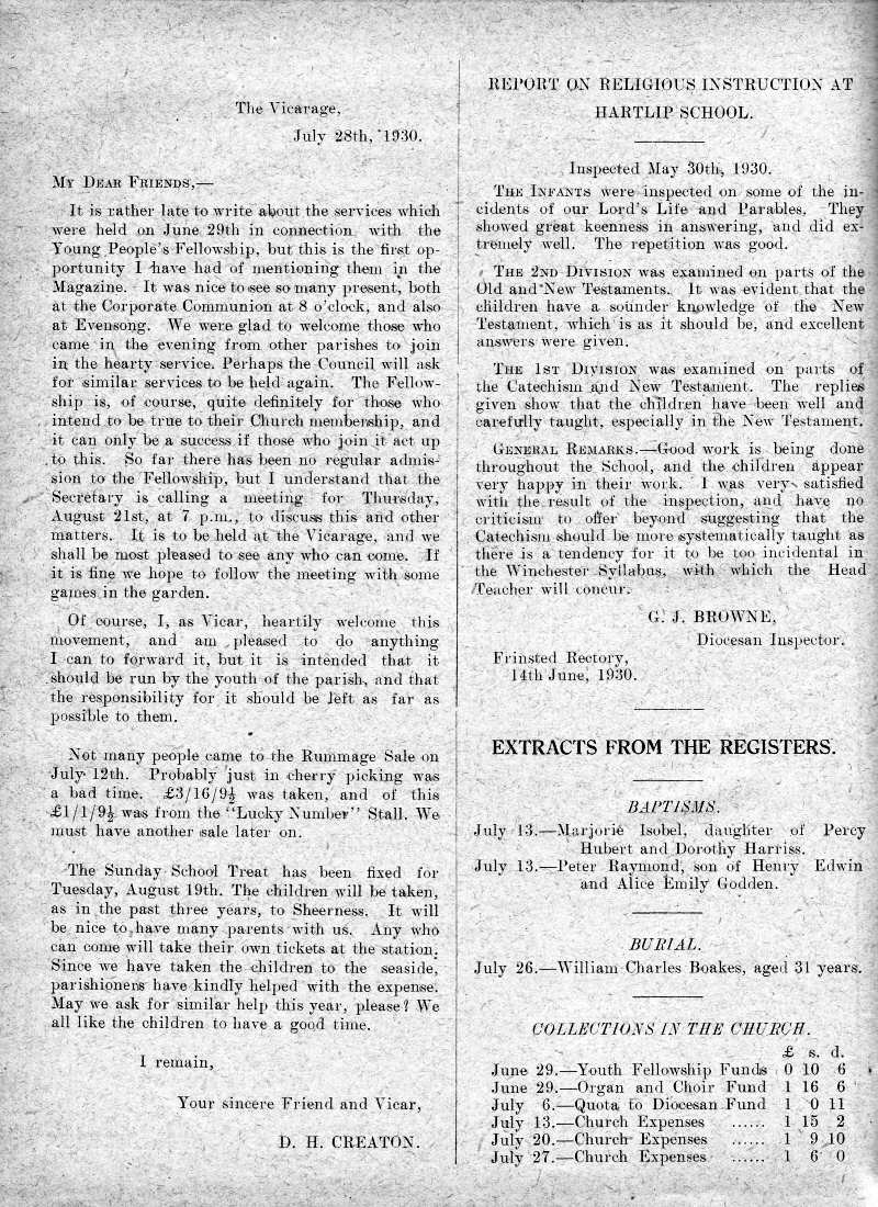 Parish Magazine page number 2 for Aug 1930