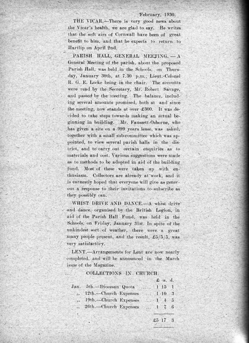 Parish Magazine page number 2 for Feb 1930