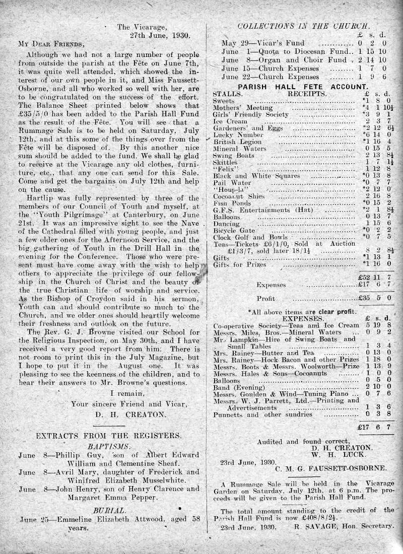 Parish Magazine page number 2 for Jul 1930