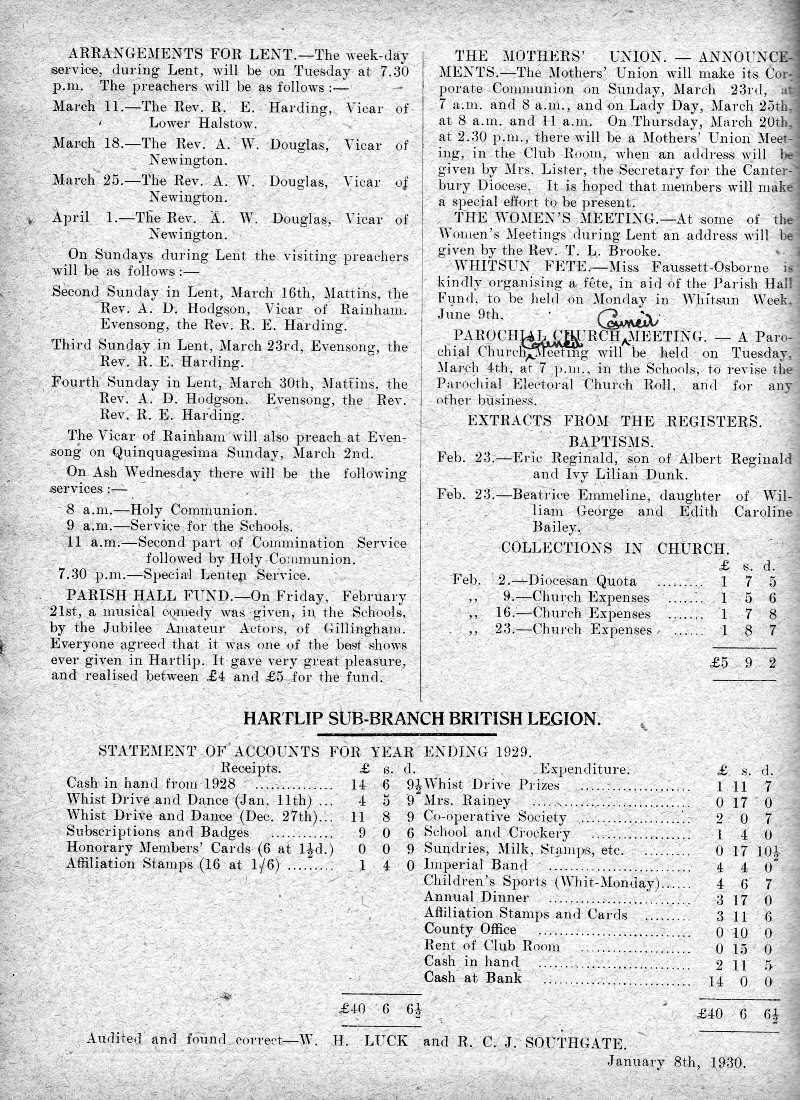 Parish Magazine page number 2 for Mar 1930