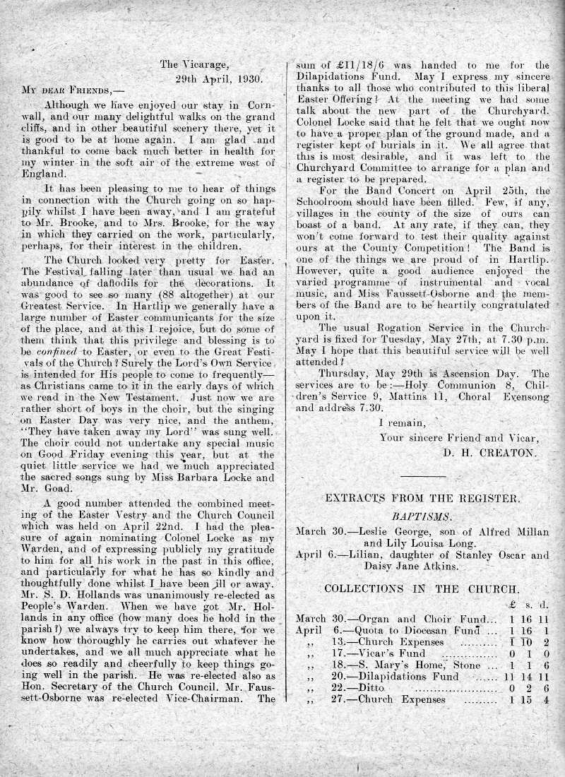 Parish Magazine page number 2 for May 1930