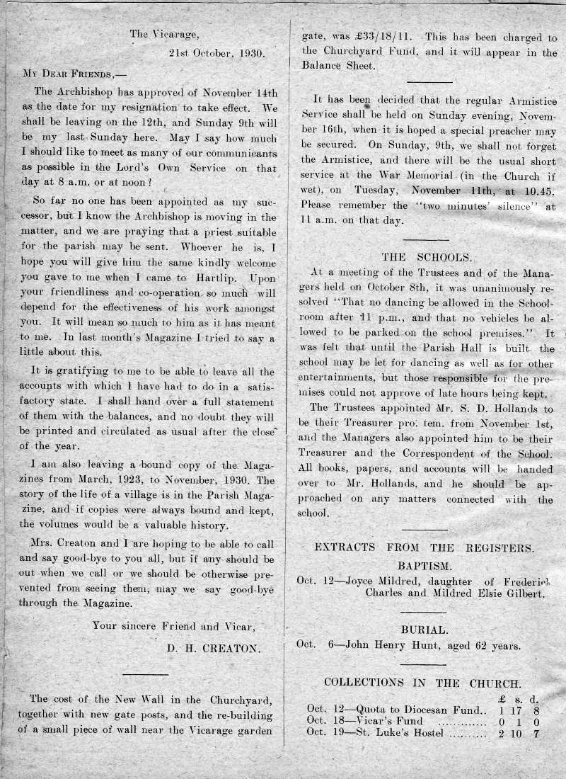 Parish Magazine page number 2 for Nov 1930