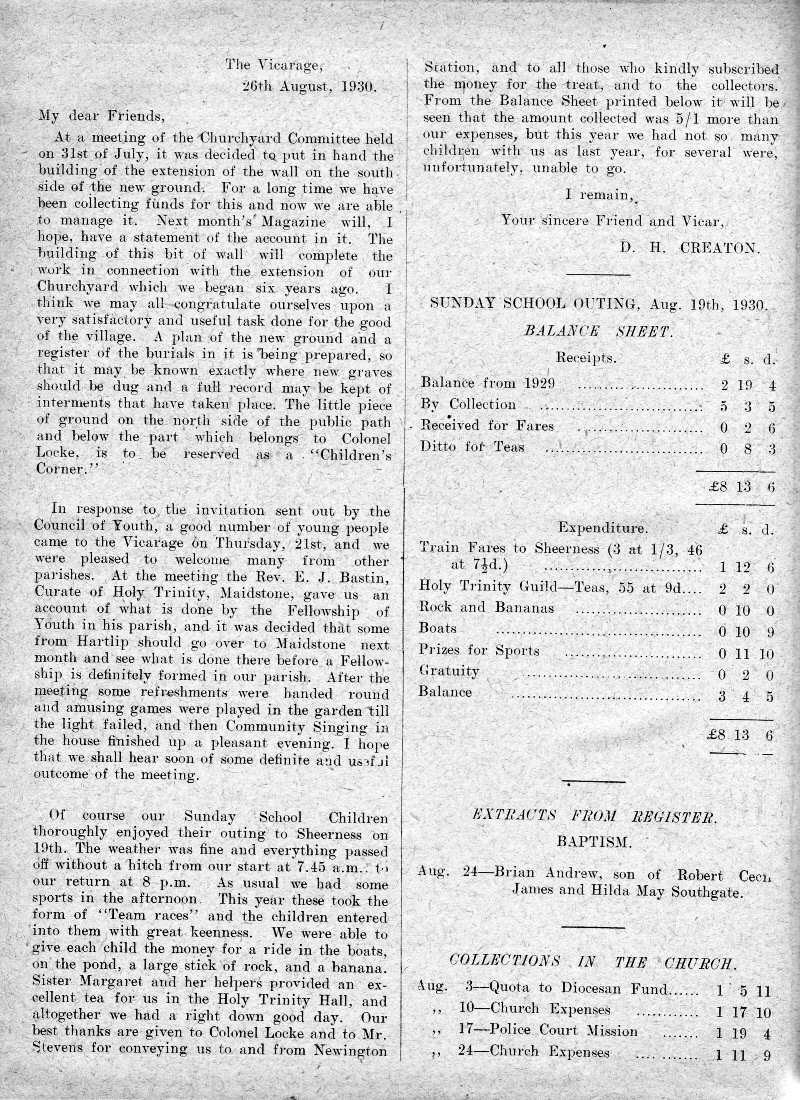 Parish Magazine page number 2 for Sep 1930