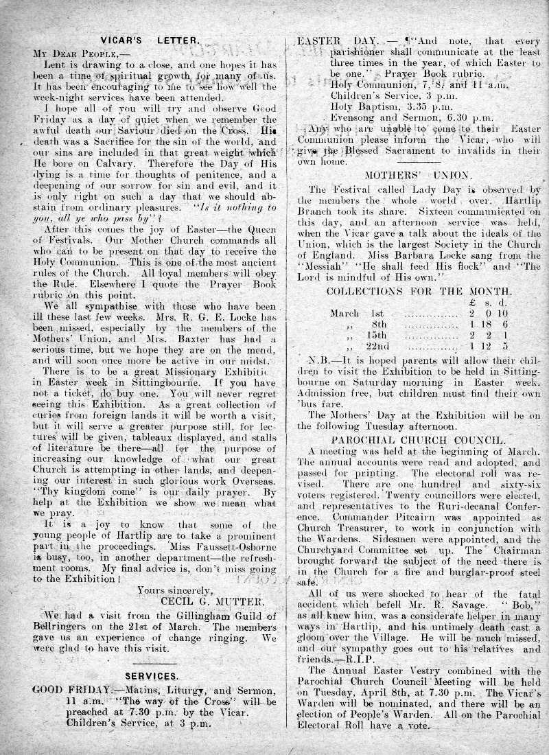 Parish Magazine page number 2 for Apr 1931