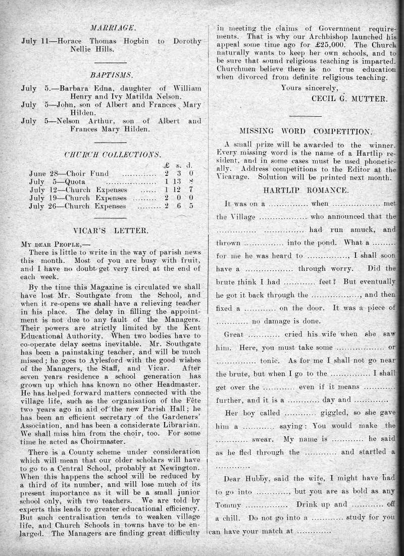 Parish Magazine page number 2 for Aug 1931