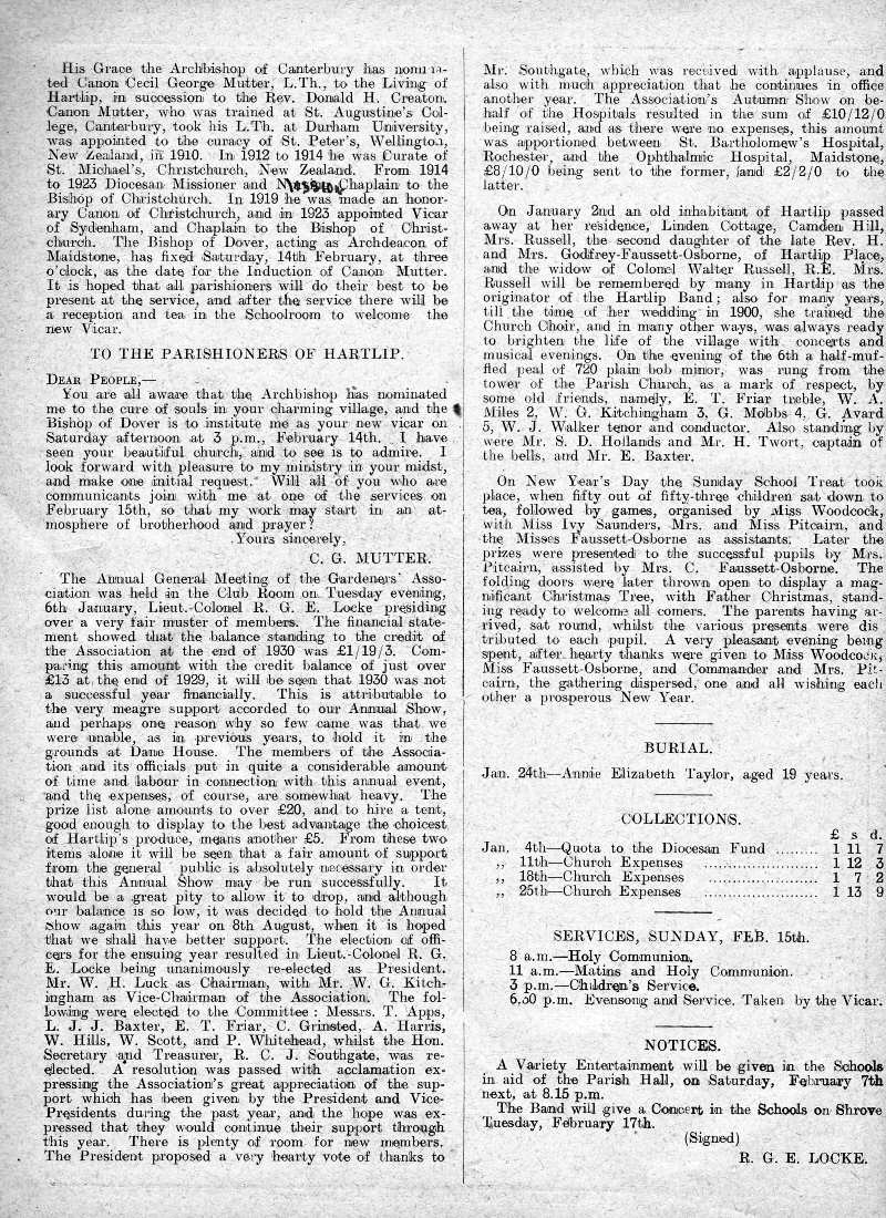 Parish Magazine page number 2 for Feb 1931